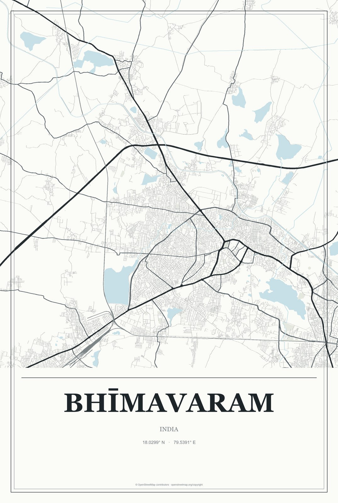 Bhīmavaram, India City Map Aluminum Sign in Gallery Air style