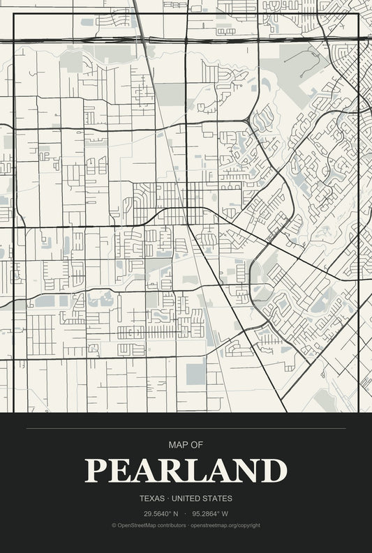 Pearland, Texas City Map Aluminum Sign in Museum Plaque style