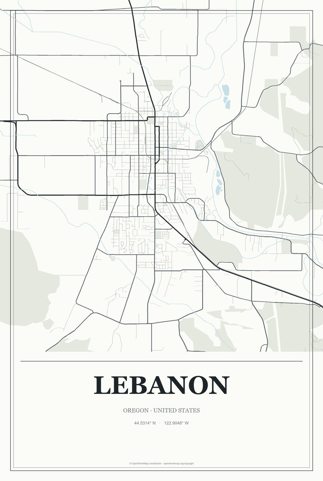 Lebanon, Oregon City Map Aluminum Sign in Gallery Air style