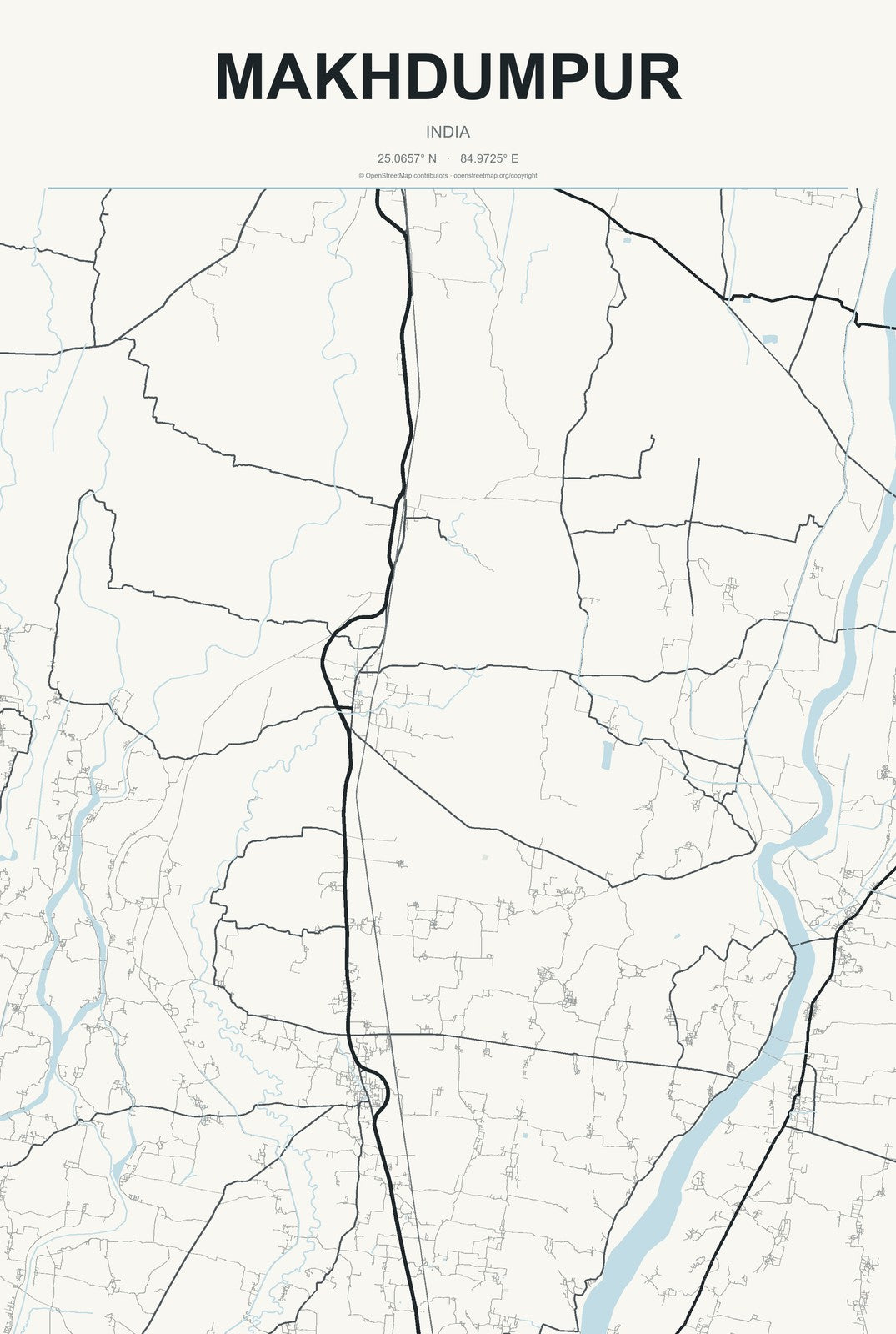 Makhdumpur, India City Map Aluminum Sign in Headline Atlas style