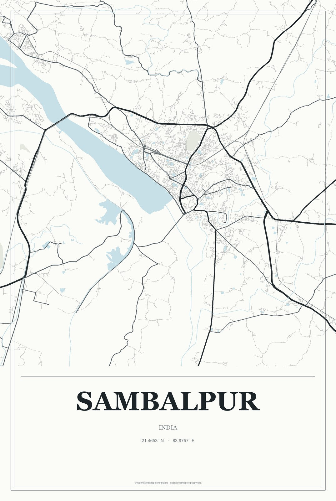 Sambalpur, India City Map Aluminum Sign in Gallery Air style