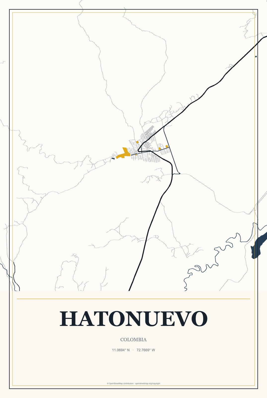 Hatonuevo, Colombia City Map Aluminum Sign in Citrine Modern style