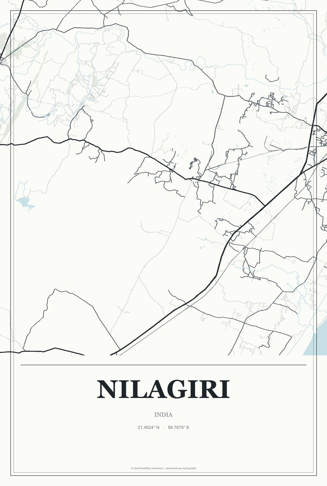 Nilagiri, India City Map Aluminum Sign in Gallery Air style