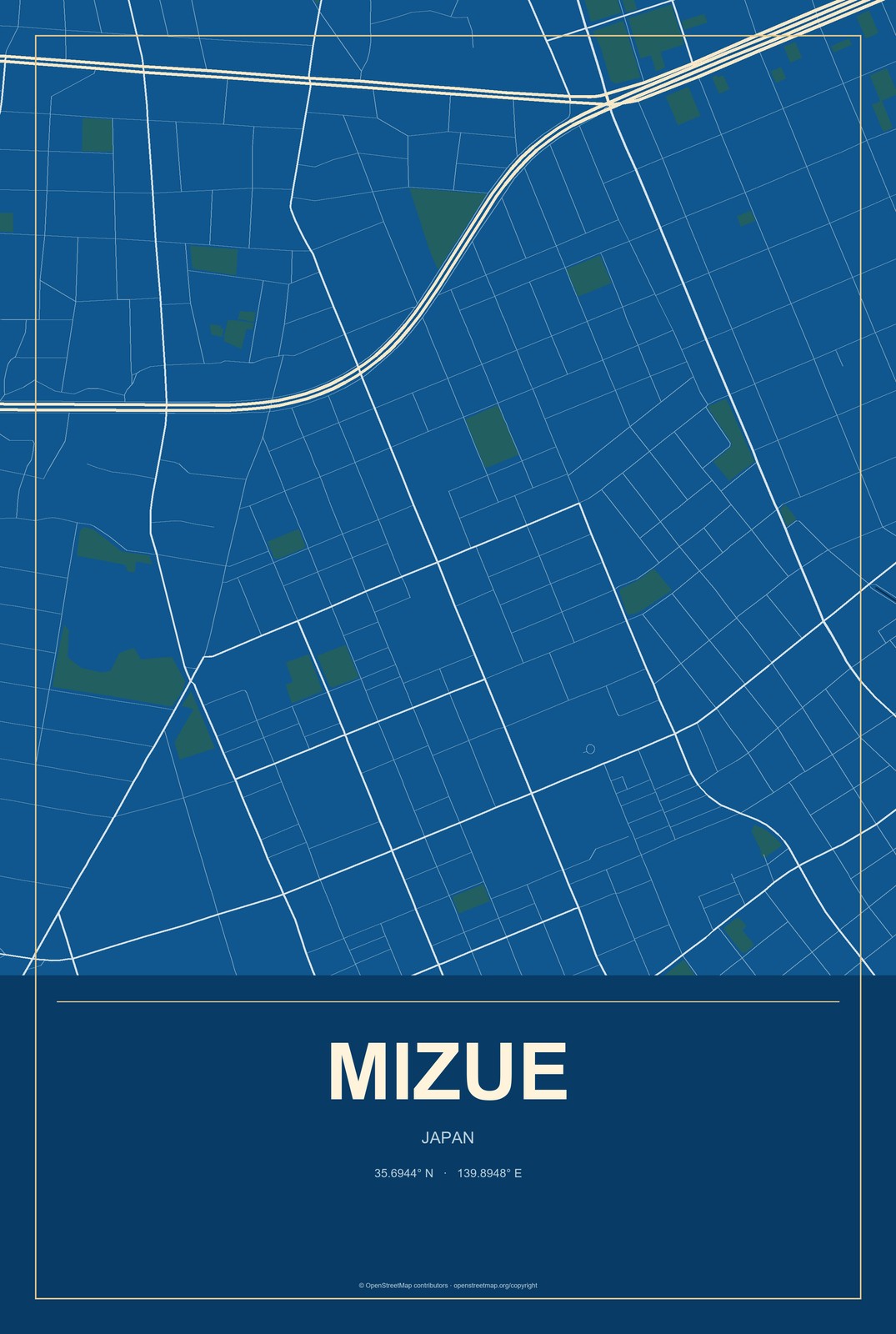 Mizue, Japan City Map Aluminum Sign in Harbor Cobalt style