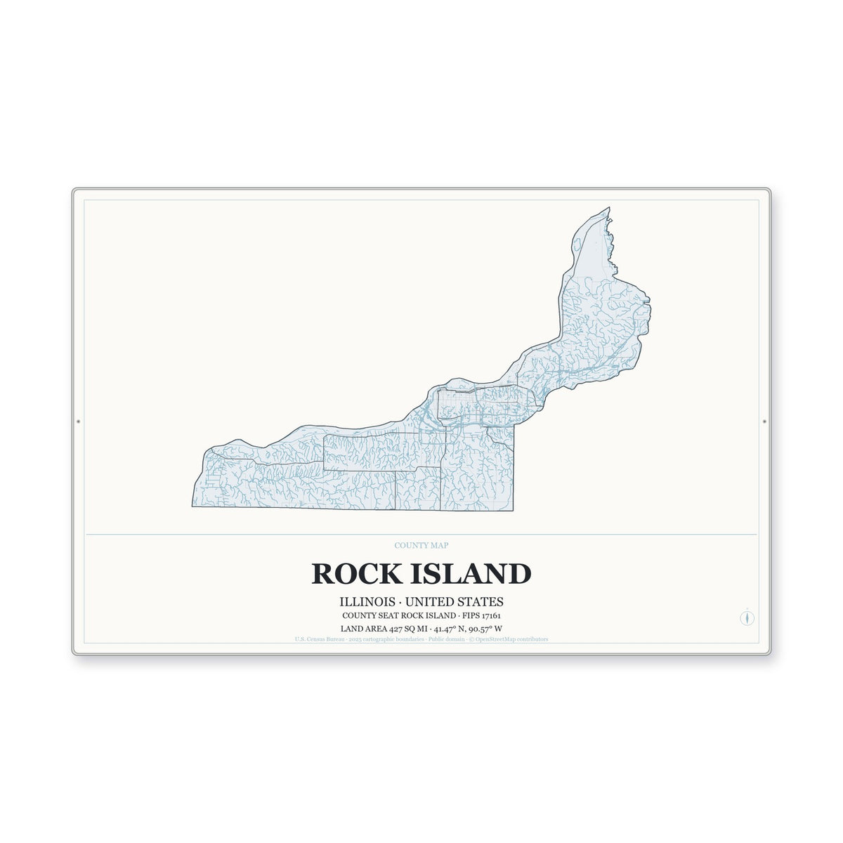 Rock Island County, Illinois Map Aluminum Sign in Gallery Air style