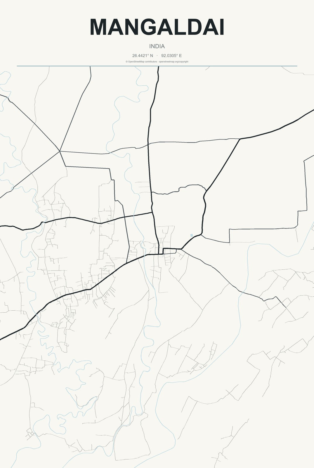 Mangaldai, India City Map Aluminum Sign in Headline Atlas style