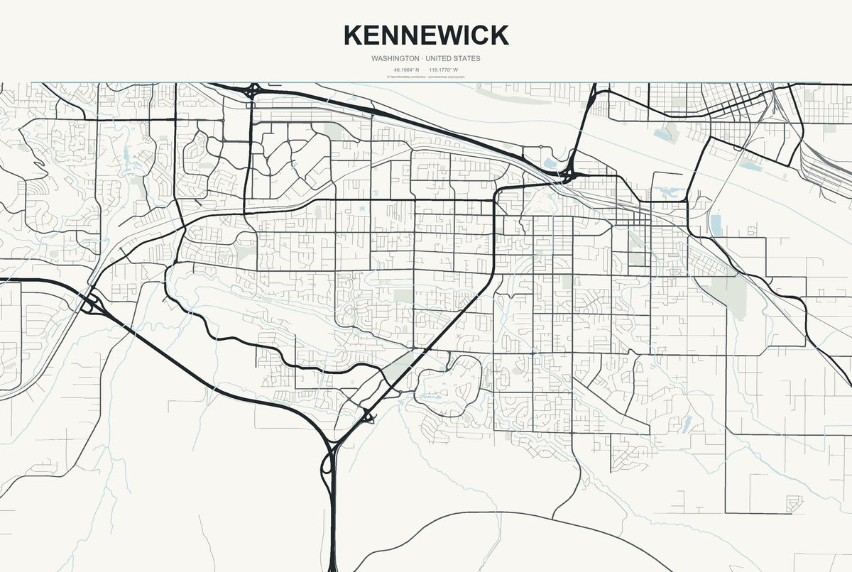 Kennewick, Washington City Map Aluminum Sign in Headline Atlas style