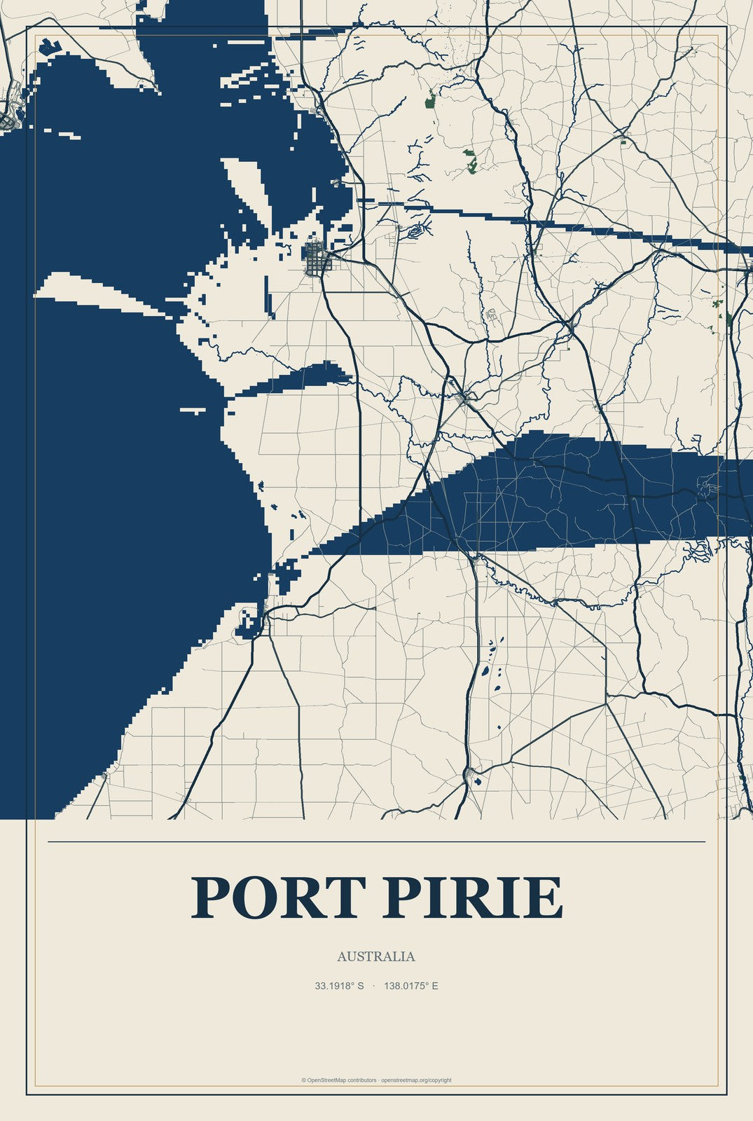 Port Pirie, Australia City Map Aluminum Sign in Coastal Cutout style
