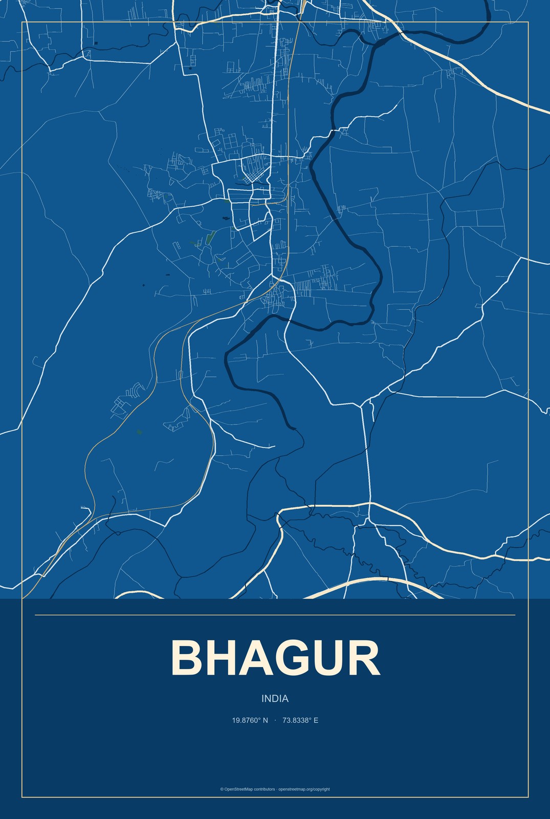 Bhagur, India City Map Aluminum Sign in Harbor Cobalt style