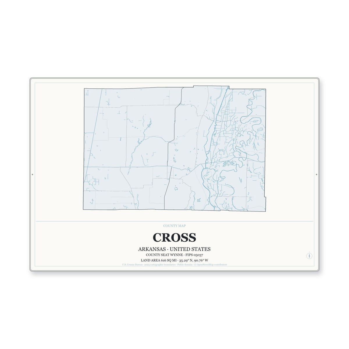 Cross County, Arkansas Map Aluminum Sign in Gallery Air style
