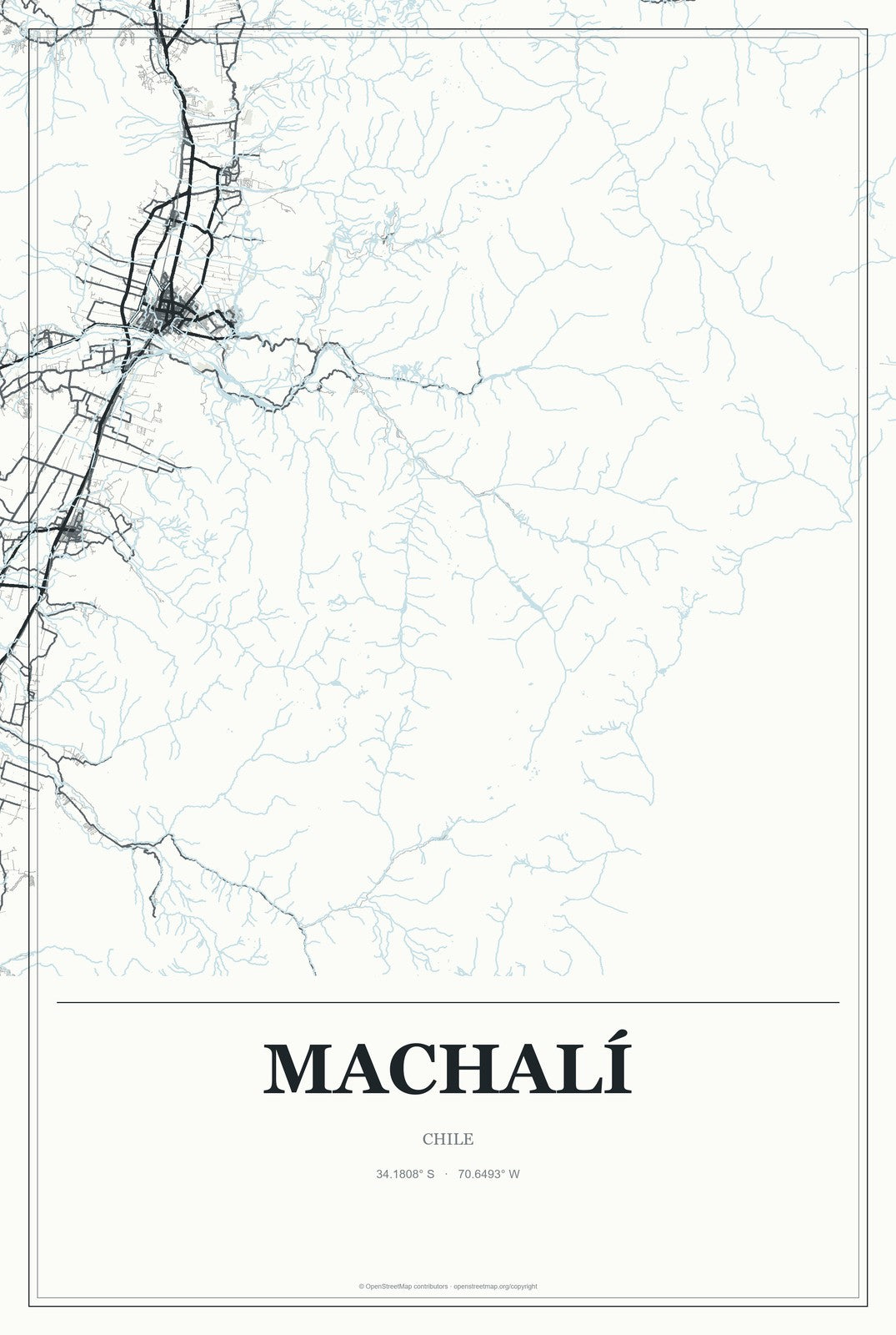 Machalí, Chile City Map Aluminum Sign in Gallery Air style