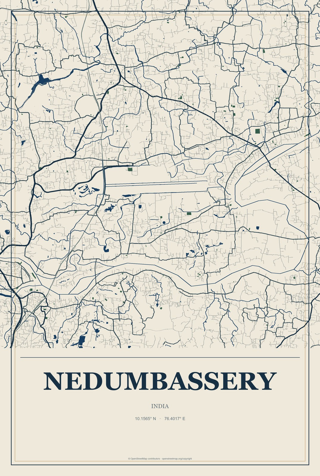 Nedumbassery, India City Map Aluminum Sign in Coastal Cutout style