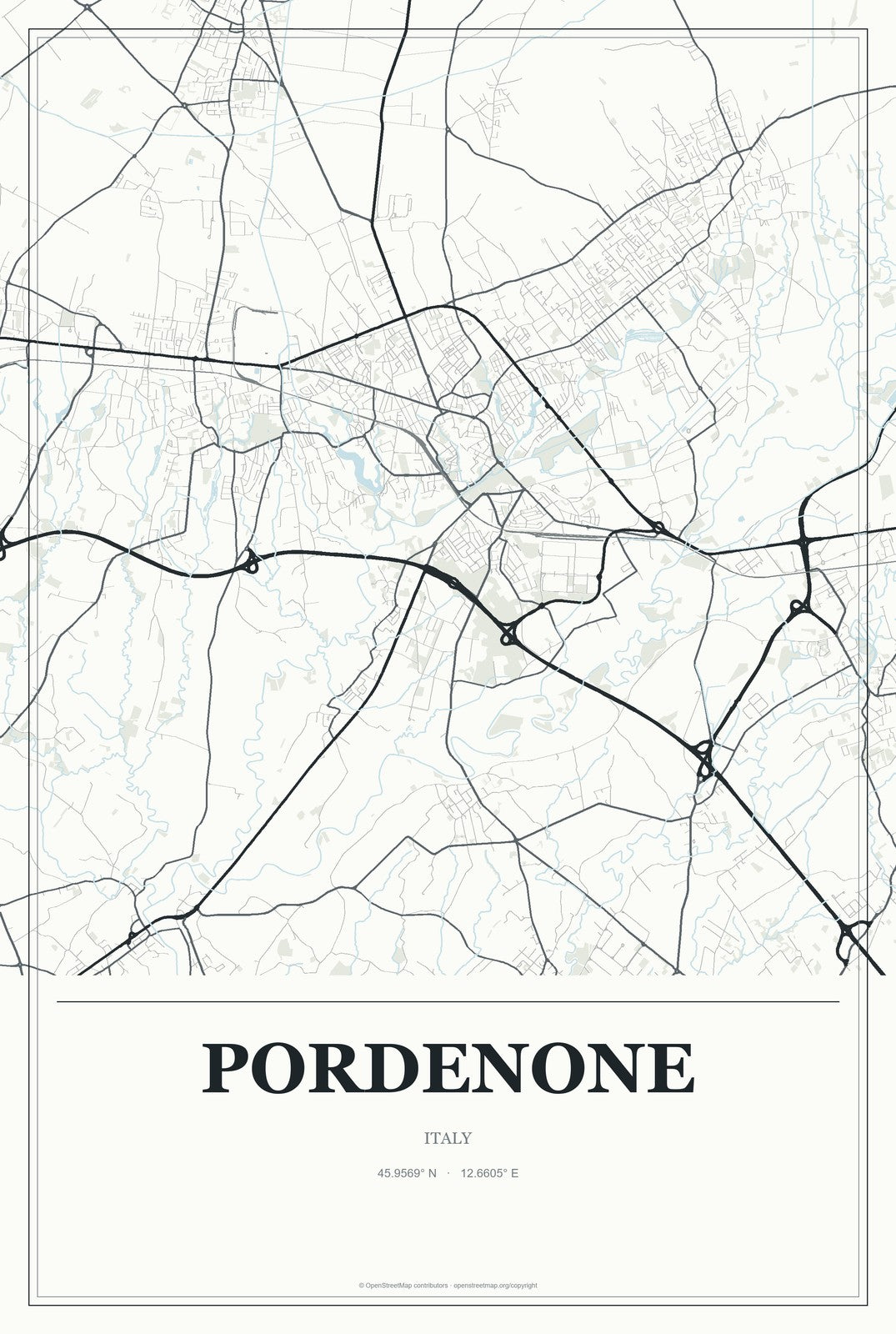 Pordenone, Italy City Map Aluminum Sign in Gallery Air style
