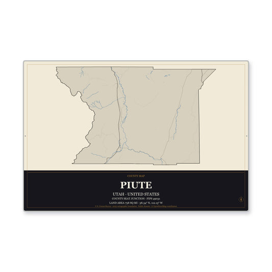 Piute County, Utah Map Aluminum Sign in Museum Plaque style