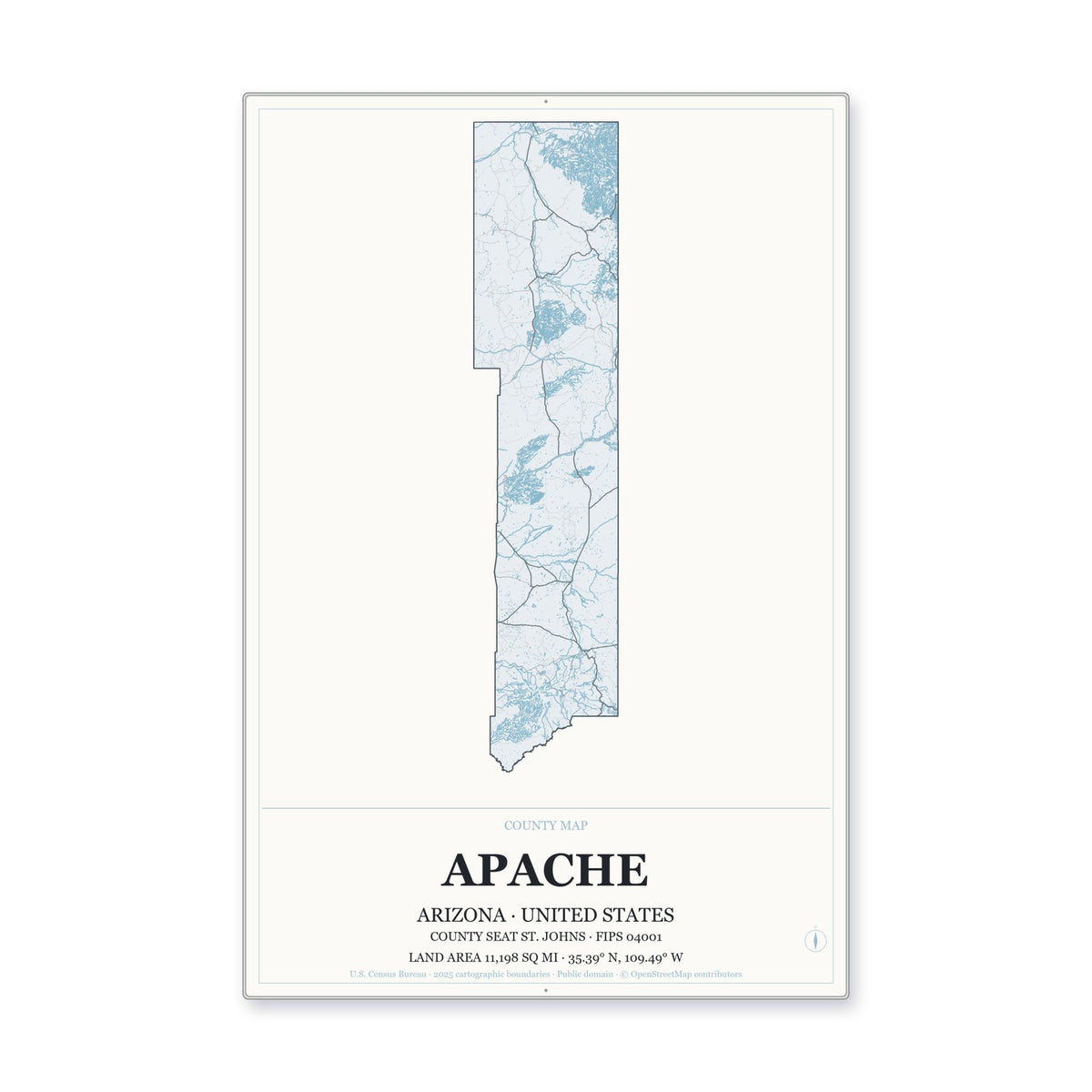 Apache County, Arizona Map Aluminum Sign in Gallery Air style