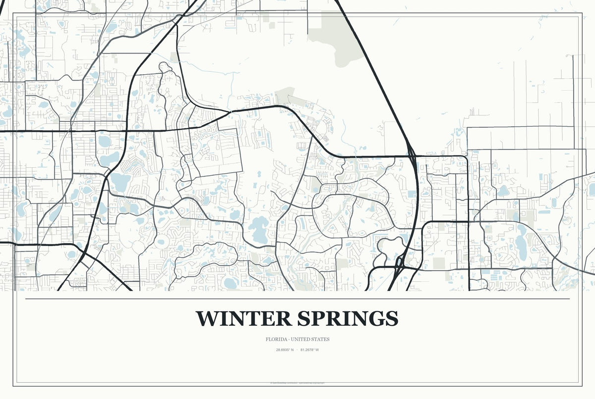Winter Springs, Florida City Map Aluminum Sign in Gallery Air style