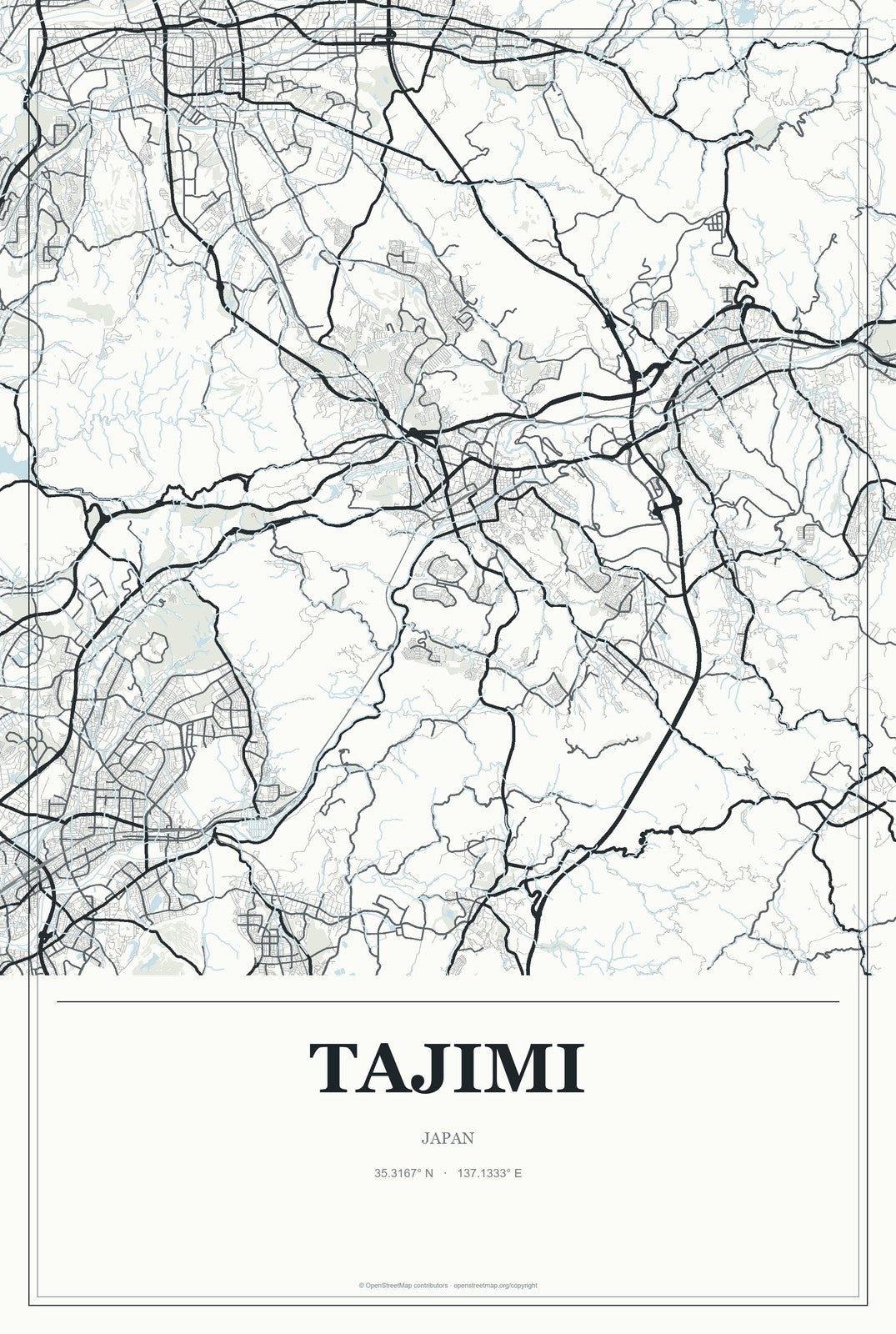 Tajimi, Japan City Map Aluminum Sign in Gallery Air style