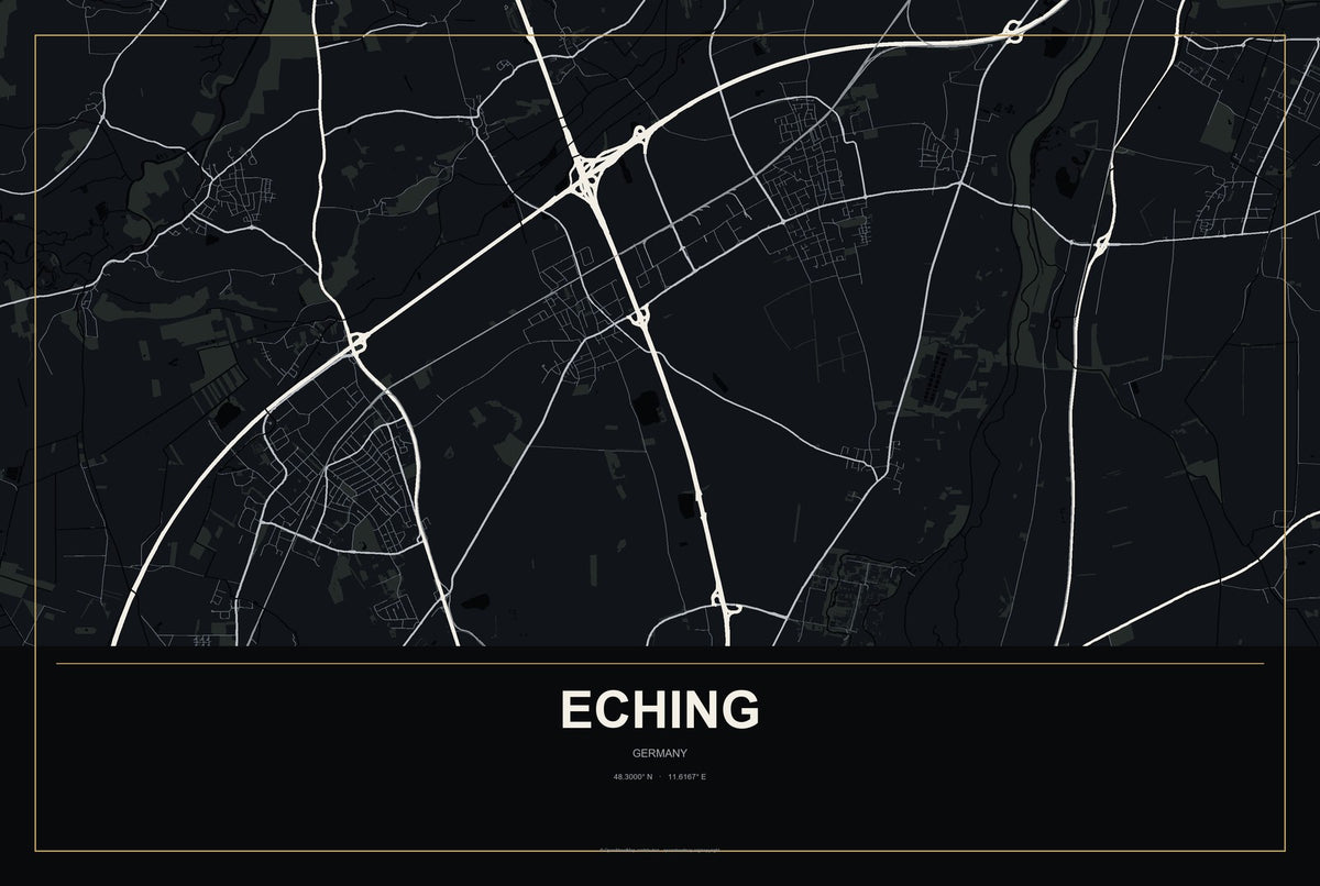Eching, Germany City Map Aluminum Sign in Metropolitan Noir style