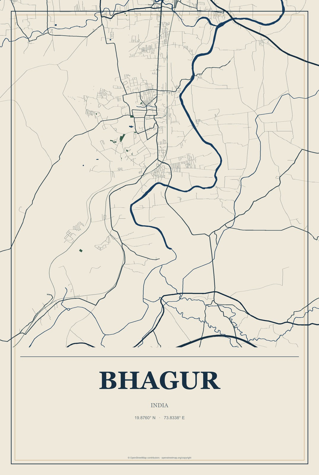 Bhagur, India City Map Aluminum Sign in Coastal Cutout style