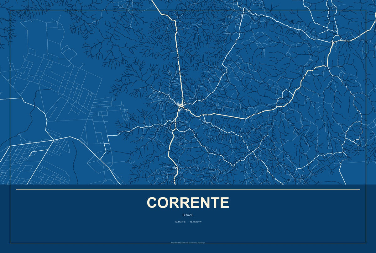 Corrente, Brazil City Map Aluminum Sign in Harbor Cobalt style