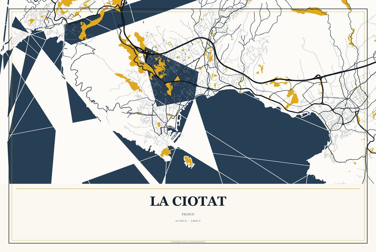 La Ciotat, France City Map Aluminum Sign in Citrine Modern style