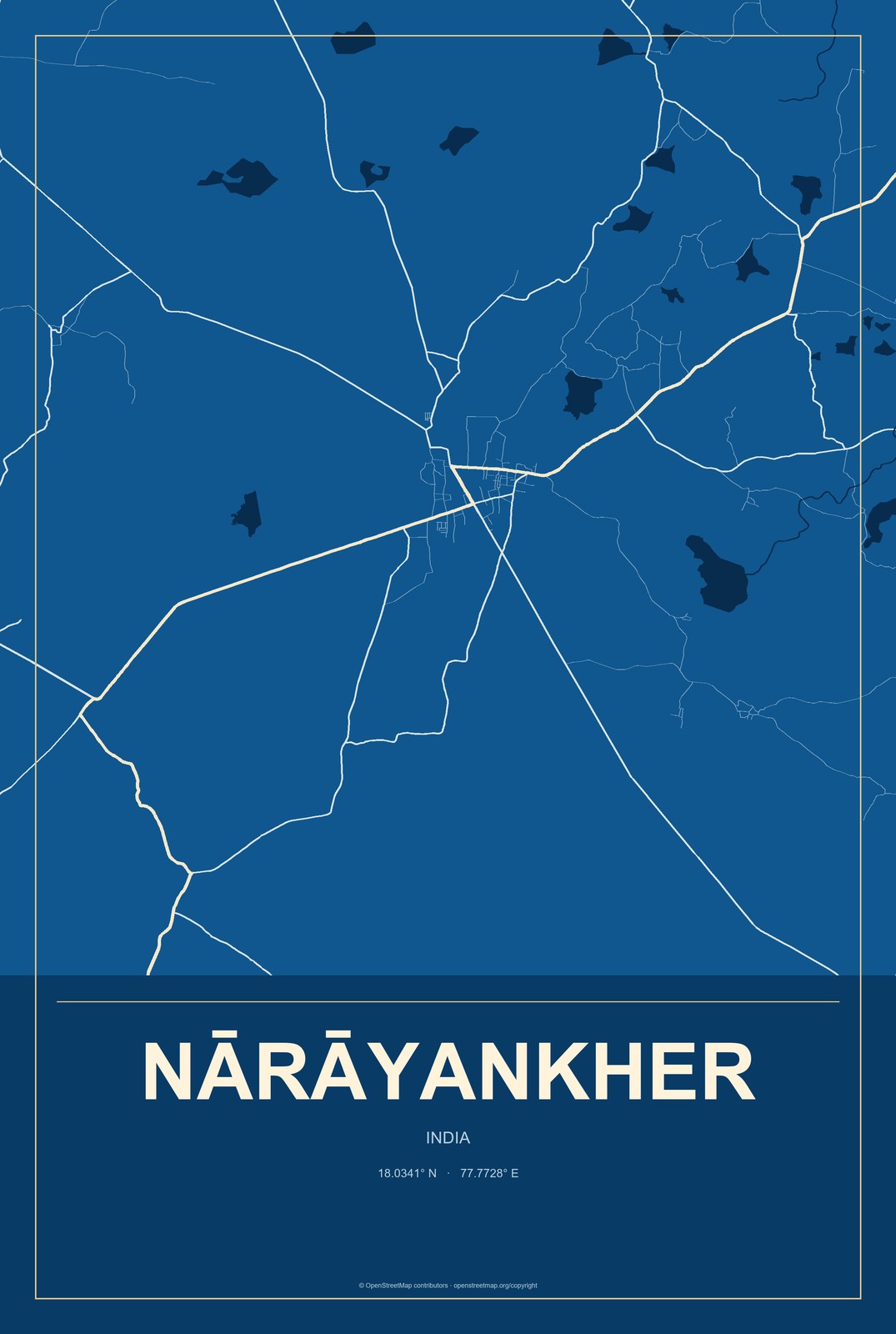 Nārāyankher, India City Map Aluminum Sign in Harbor Cobalt style