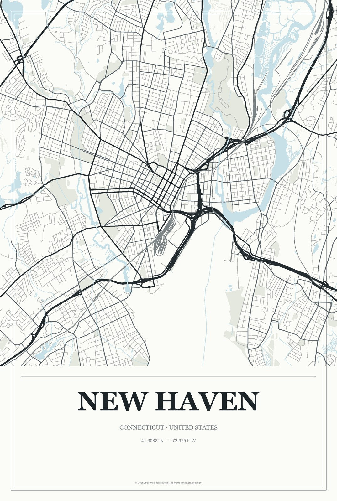 New Haven, Connecticut City Map Aluminum Sign in Gallery Air style
