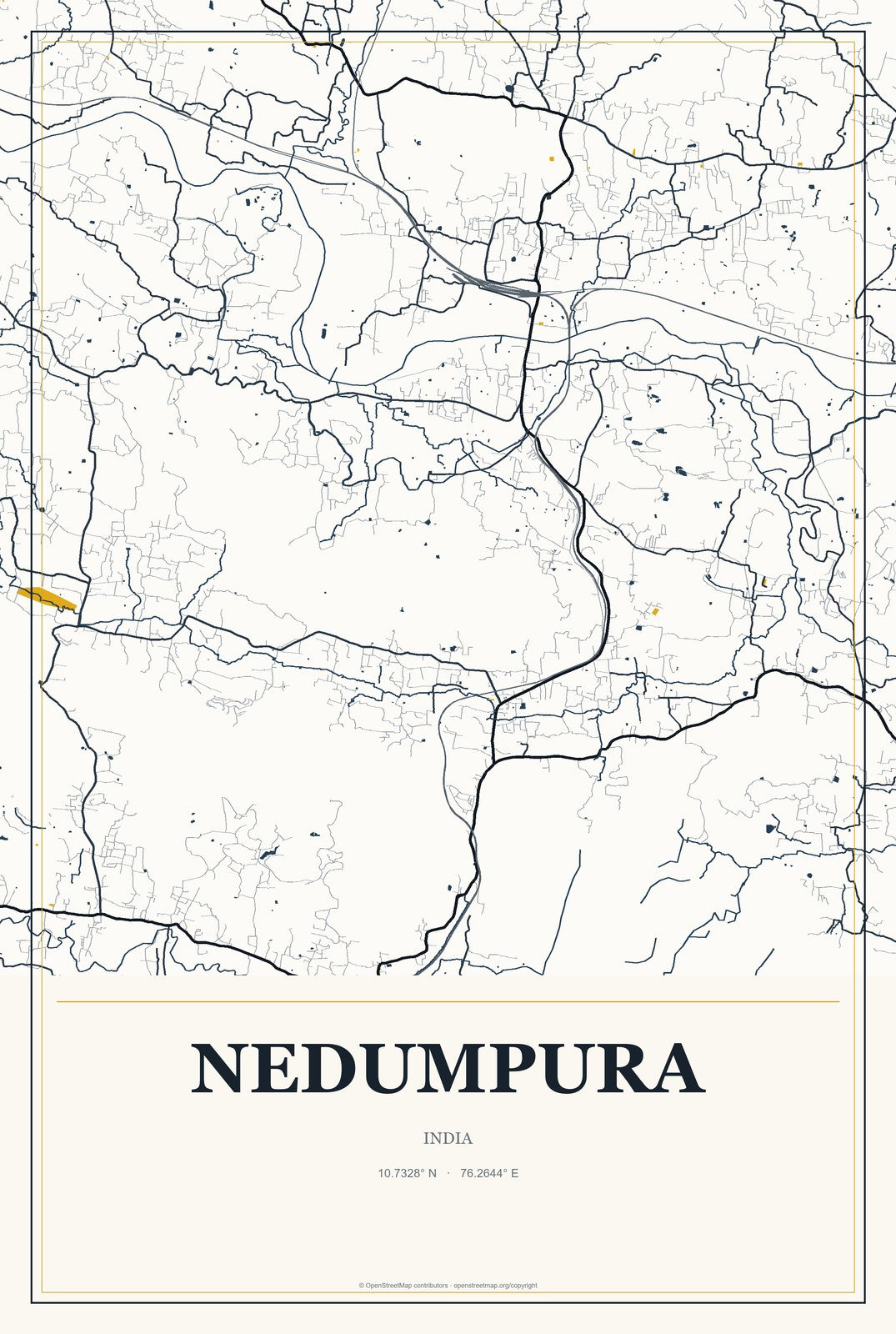 Nedumpura, India City Map Aluminum Sign in Citrine Modern style