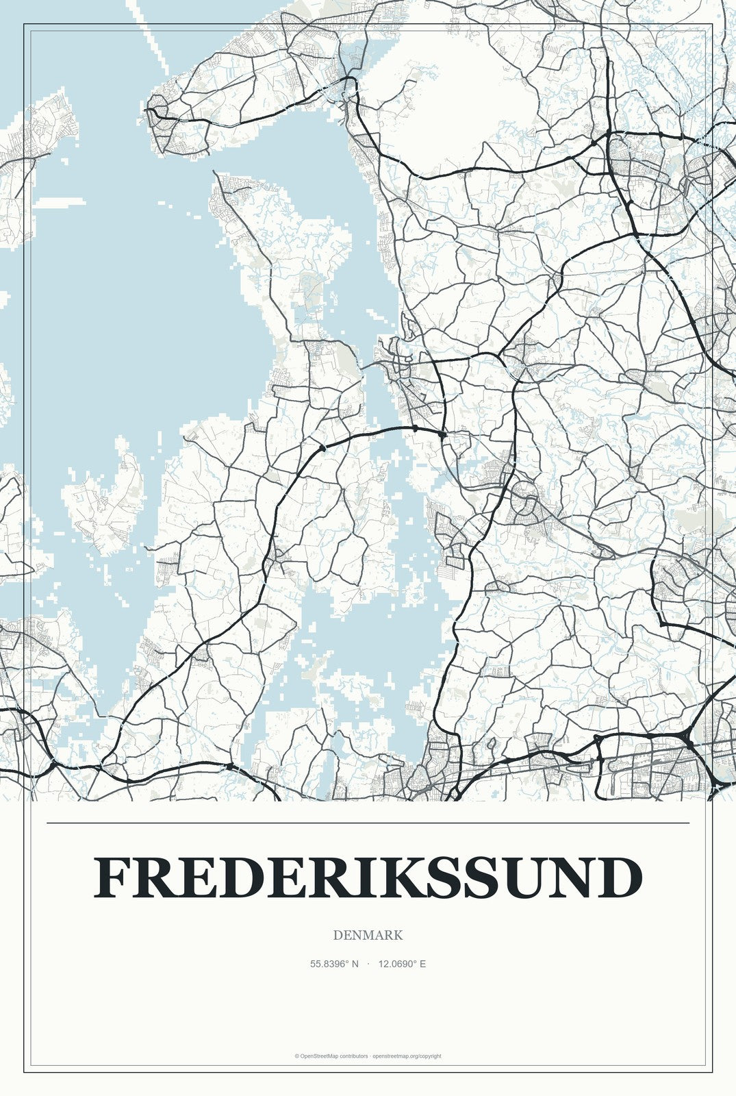 Frederikssund, Denmark City Map Aluminum Sign in Gallery Air style