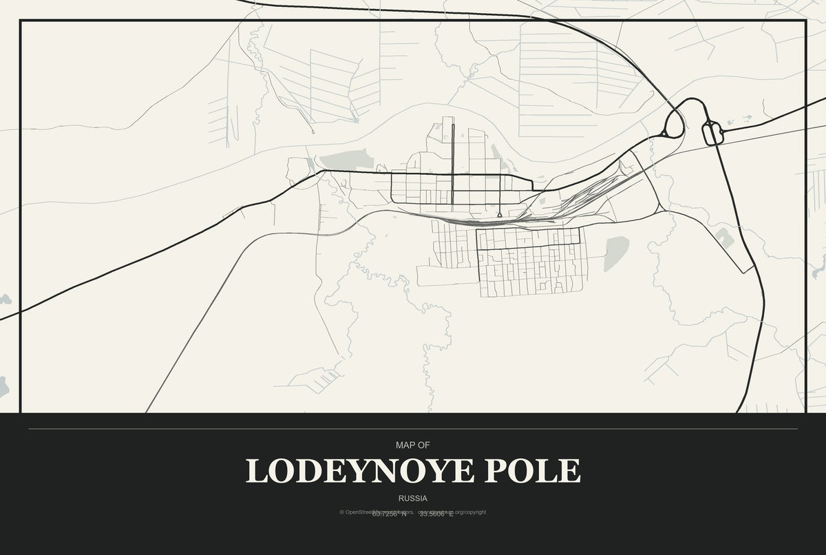Lodeynoye Pole, Russia City Map Aluminum Sign in Museum Plaque style