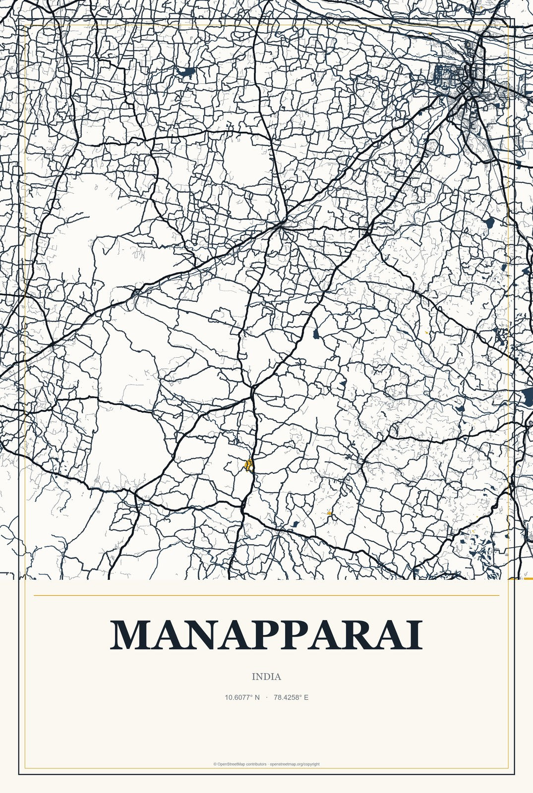 Manapparai, India City Map Aluminum Sign in Citrine Modern style