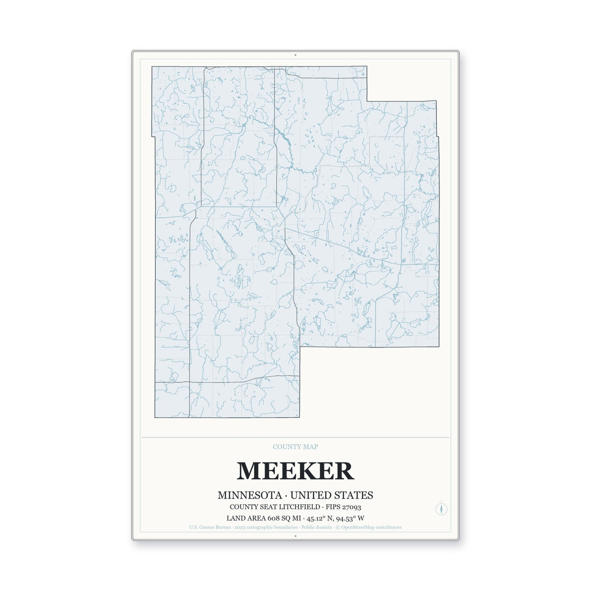 Meeker County, Minnesota Map Aluminum Sign in Gallery Air style