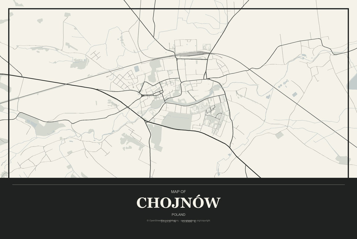 Chojnów, Poland City Map Aluminum Sign in Museum Plaque style