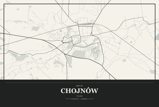 Chojnów, Poland City Map Aluminum Sign in Museum Plaque style