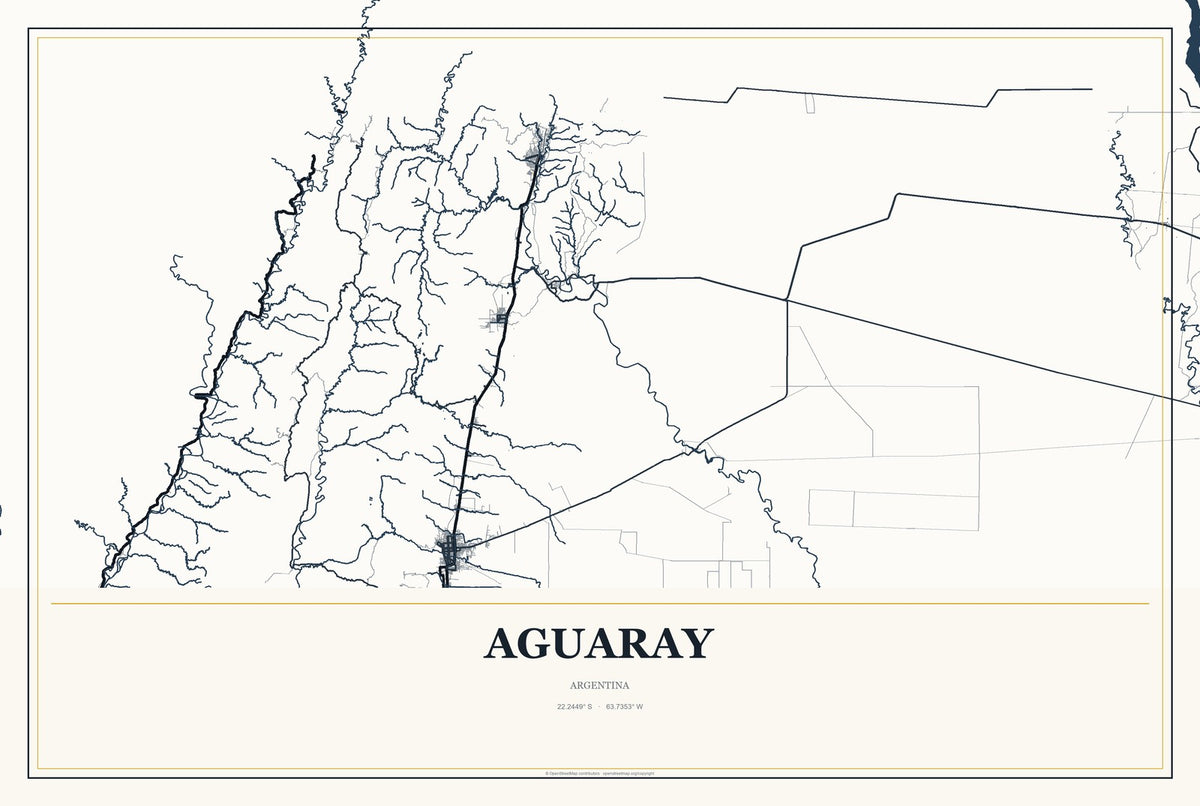 Aguaray, Argentina City Map Aluminum Sign in Citrine Modern style