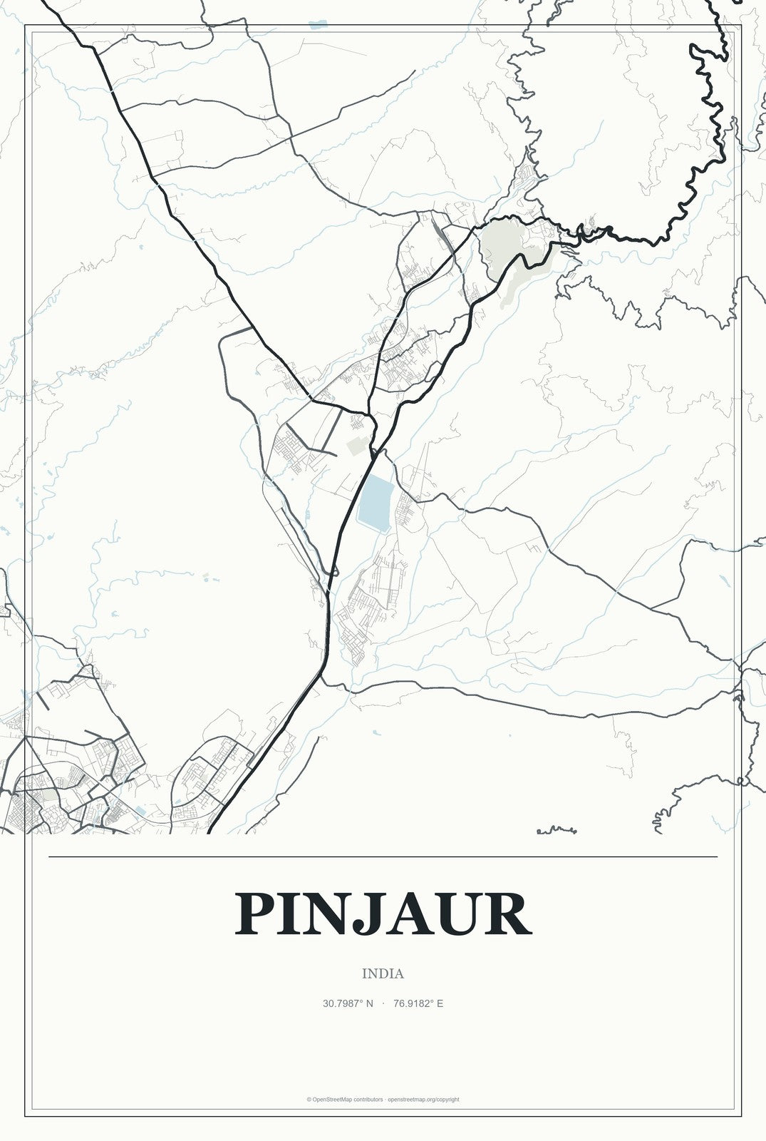 Pinjaur, India City Map Aluminum Sign in Gallery Air style