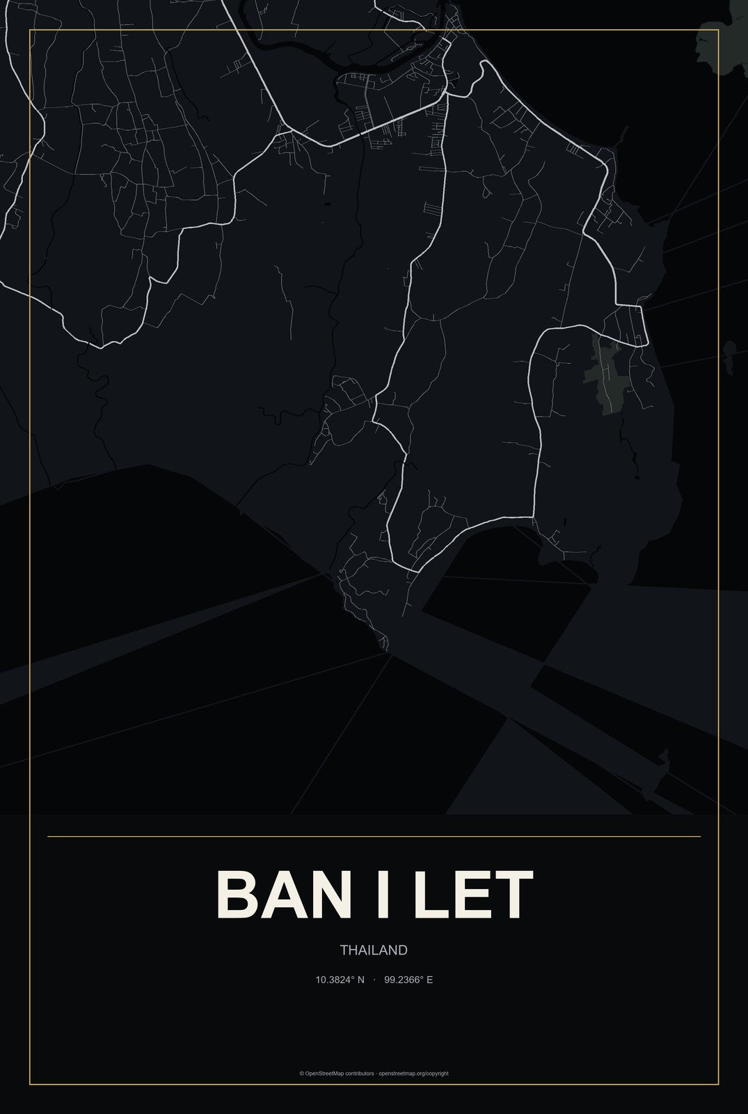 Ban I Let, Thailand City Map Aluminum Sign in Metropolitan Noir style