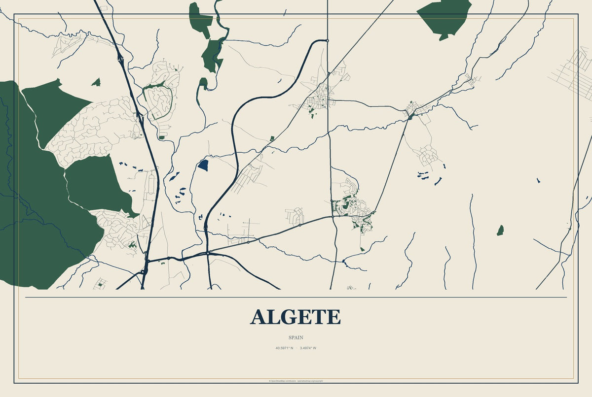 Algete, Spain City Map Aluminum Sign in Coastal Cutout style