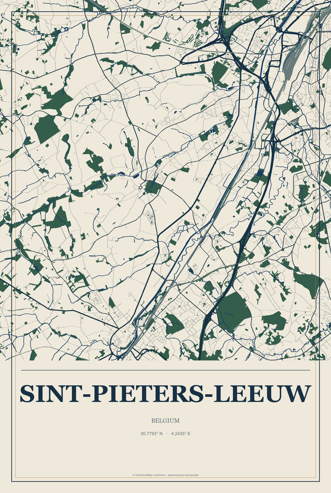 Sint-Pieters-Leeuw, Belgium City Map Aluminum Sign in Coastal Cutout style