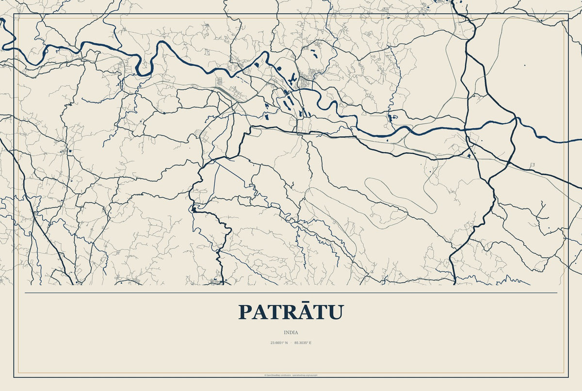Patrātu, India City Map Aluminum Sign in Coastal Cutout style