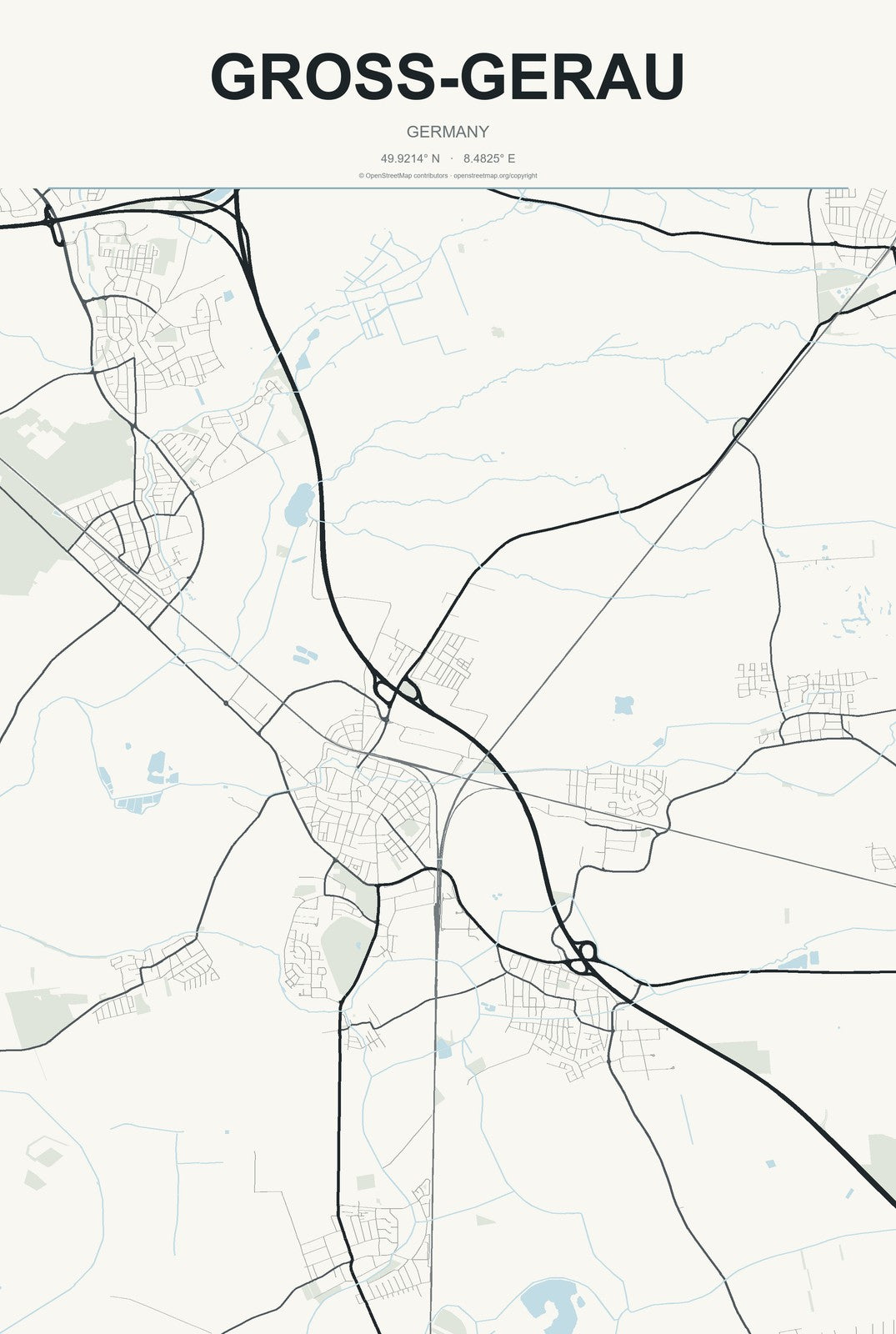 Groß-Gerau, Germany City Map Aluminum Sign in Headline Atlas style