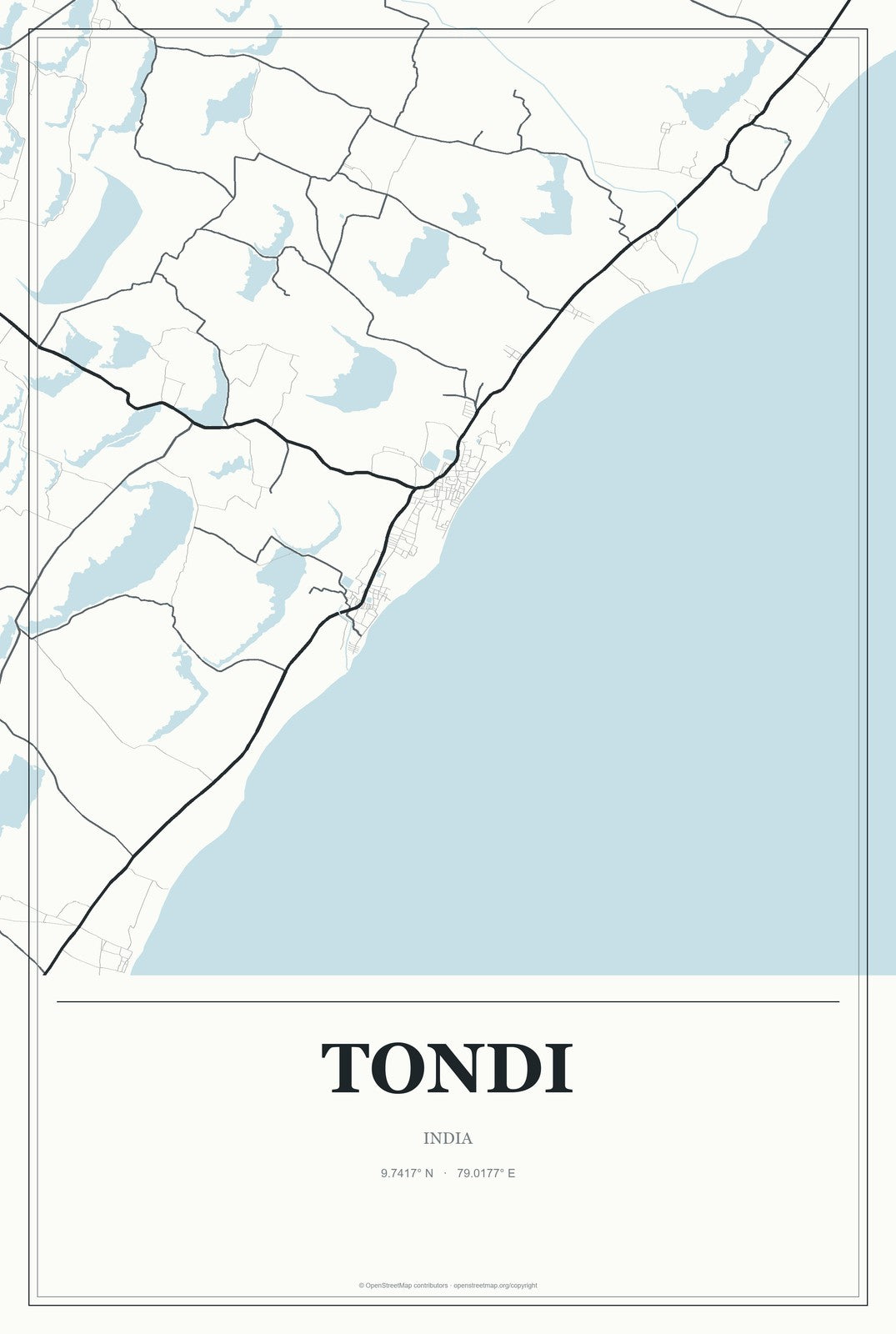 Tondi, India City Map Aluminum Sign in Gallery Air style