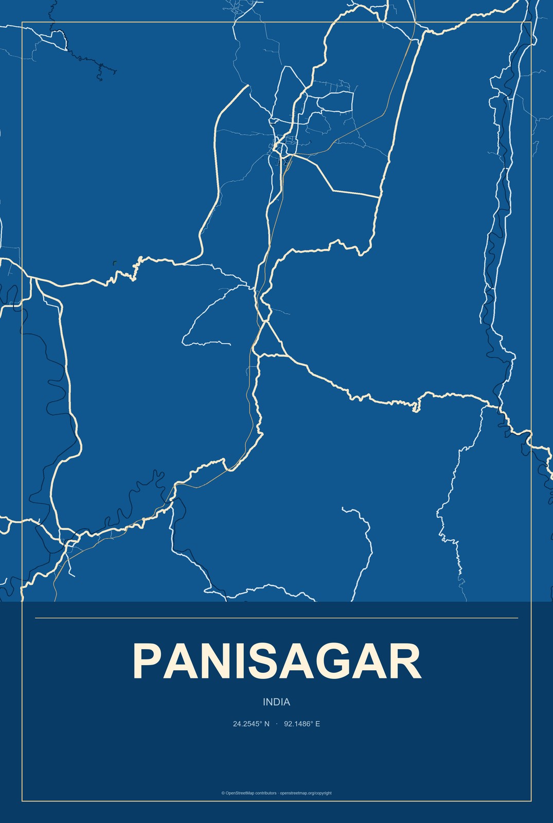 Panisagar, India City Map Aluminum Sign in Harbor Cobalt style