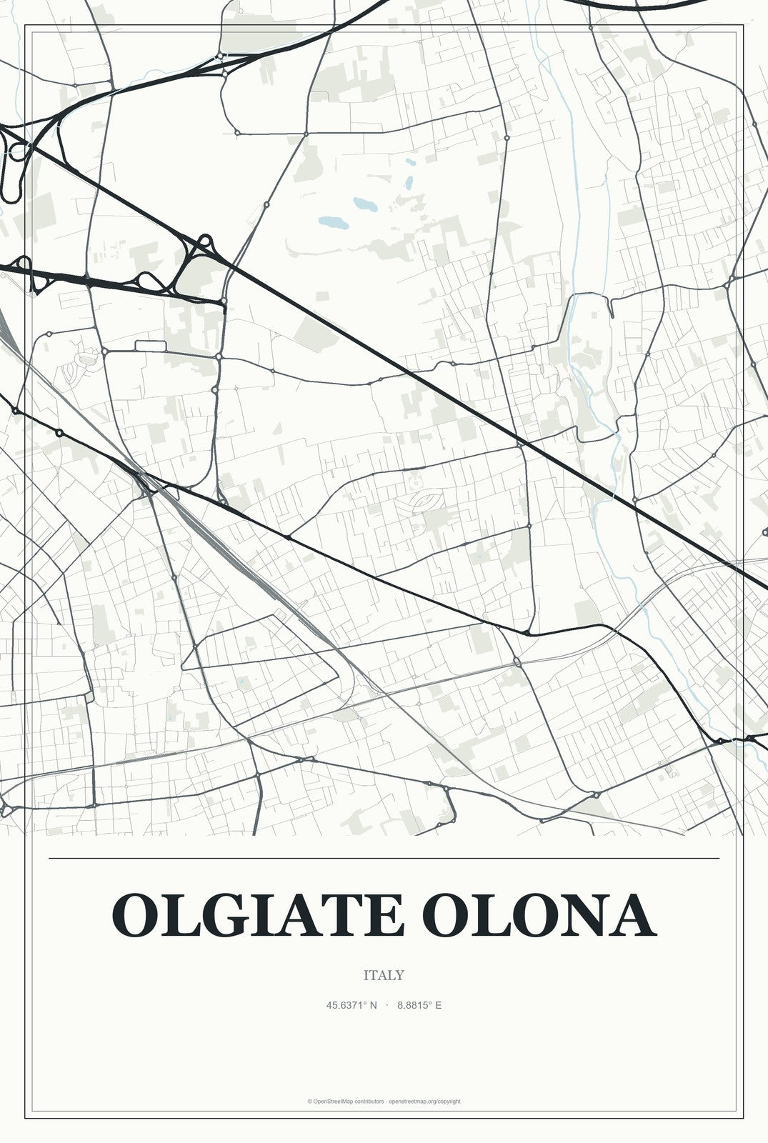 Olgiate Olona, Italy City Map Aluminum Sign in Gallery Air style