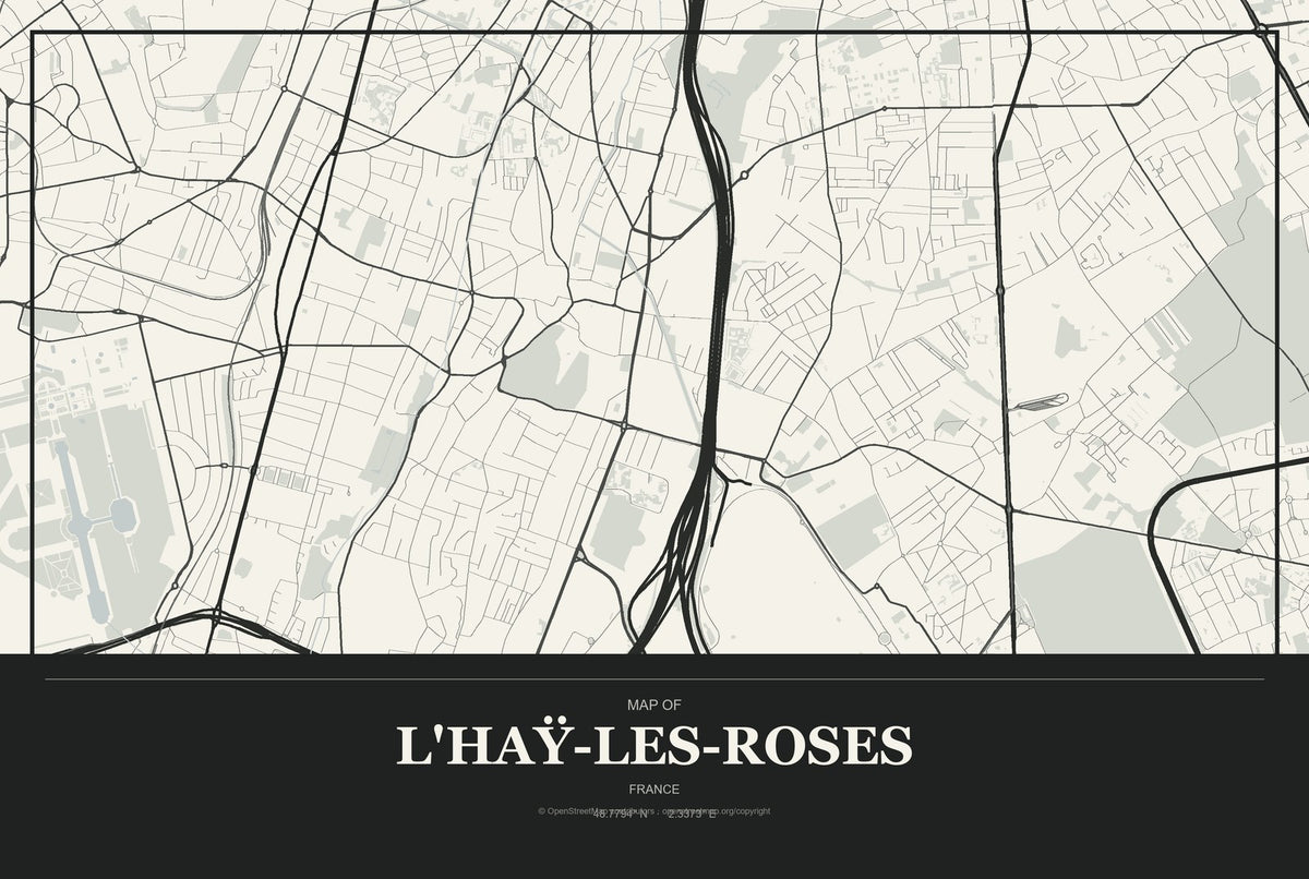 L'Haÿ-les-Roses, France City Map Aluminum Sign in Museum Plaque style