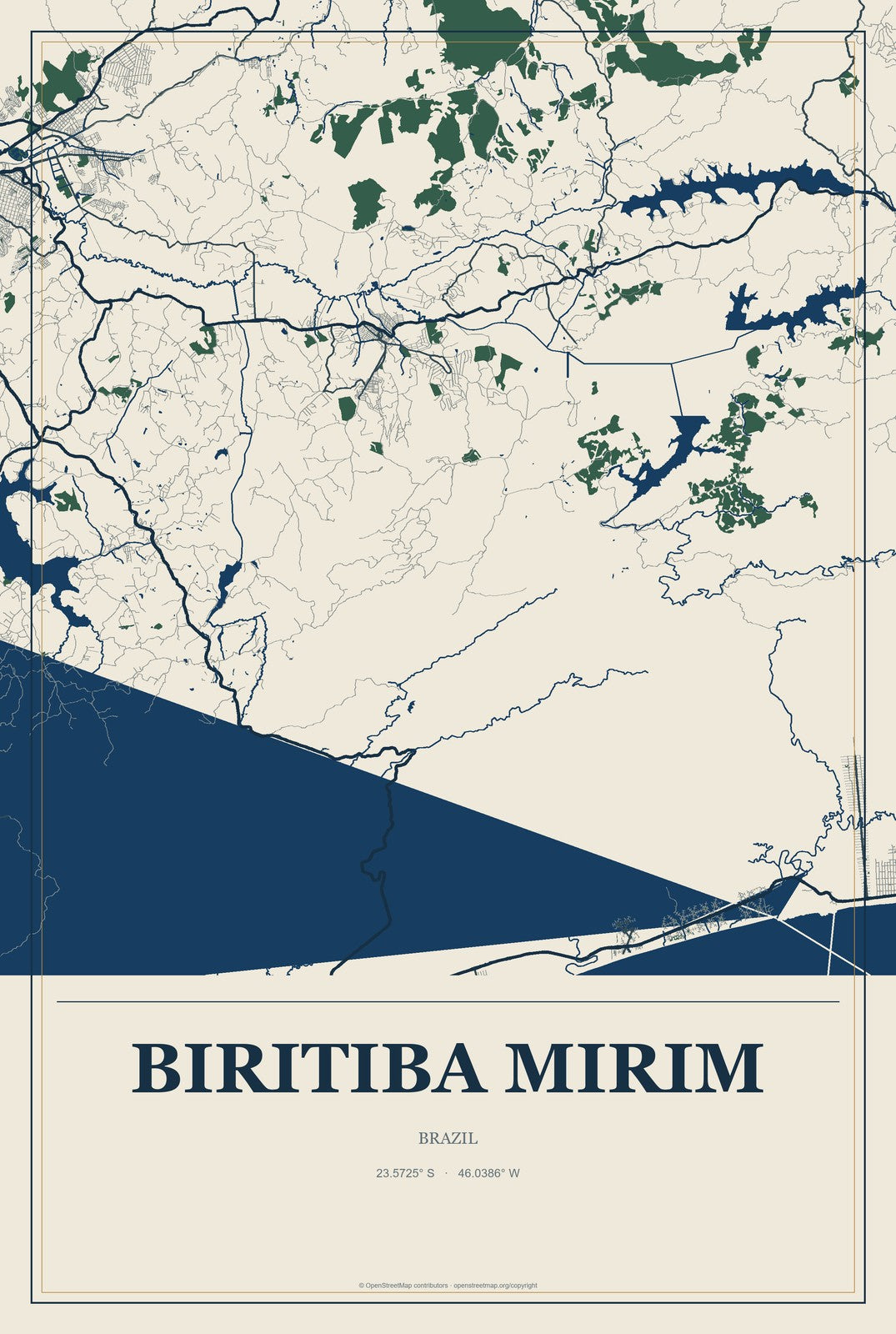 Biritiba Mirim, Brazil City Map Aluminum Sign in Coastal Cutout style