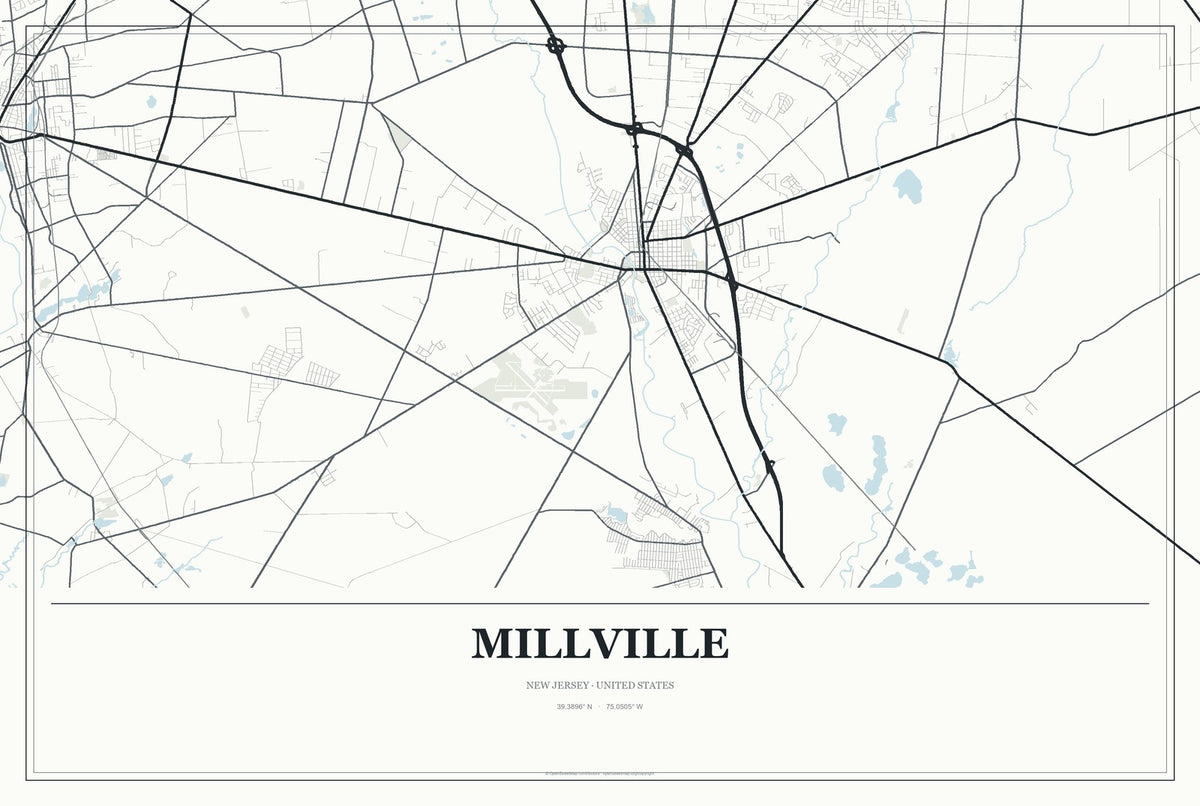 Millville, New Jersey City Map Aluminum Sign in Gallery Air style