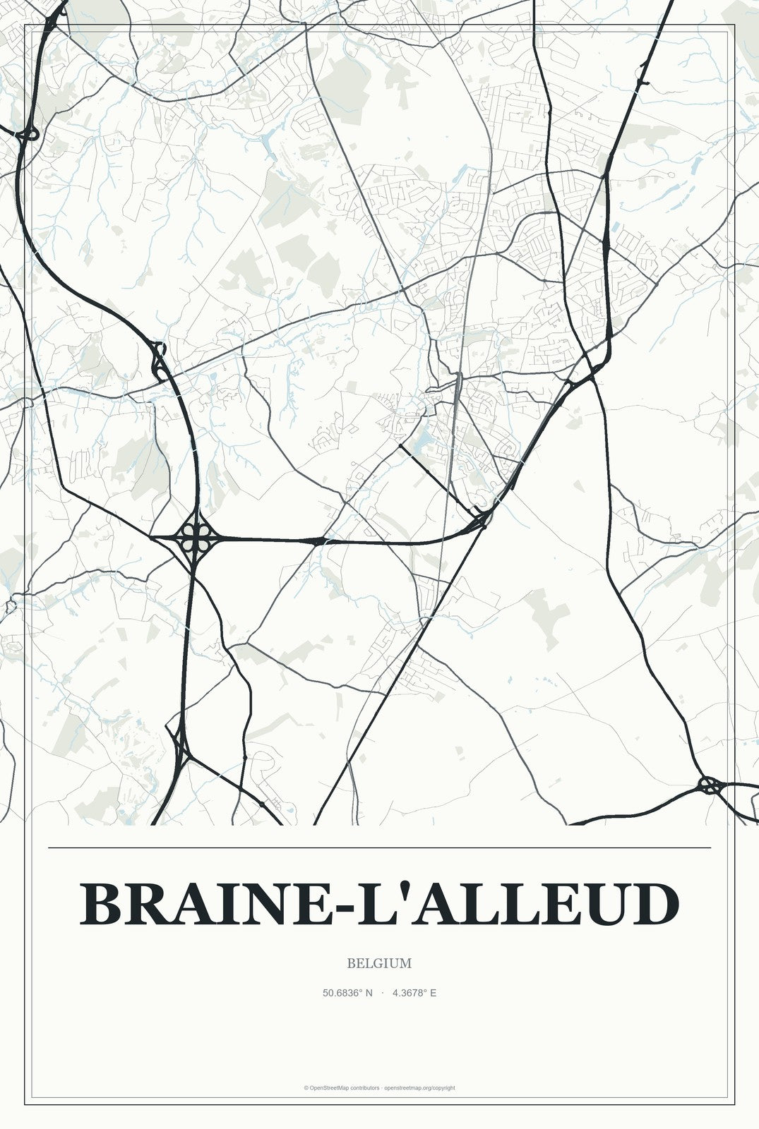 Braine-l'Alleud, Belgium City Map Aluminum Sign in Gallery Air style