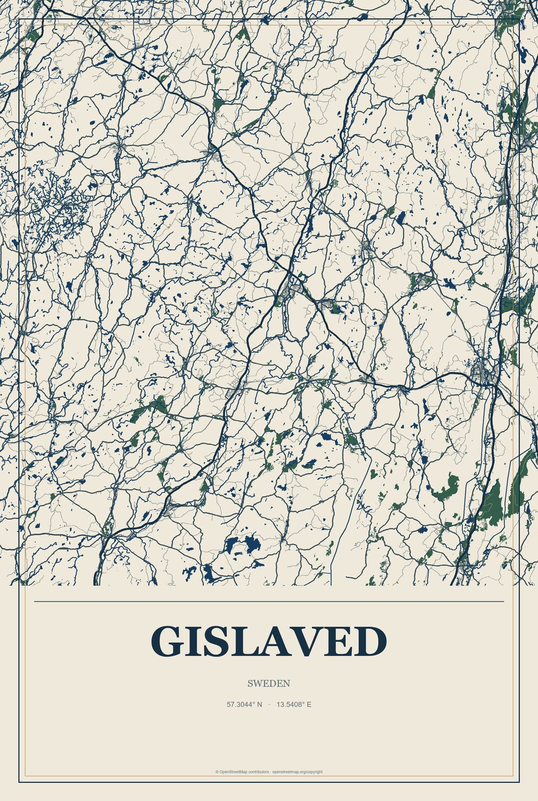 Gislaved, Sweden City Map Aluminum Sign in Coastal Cutout style