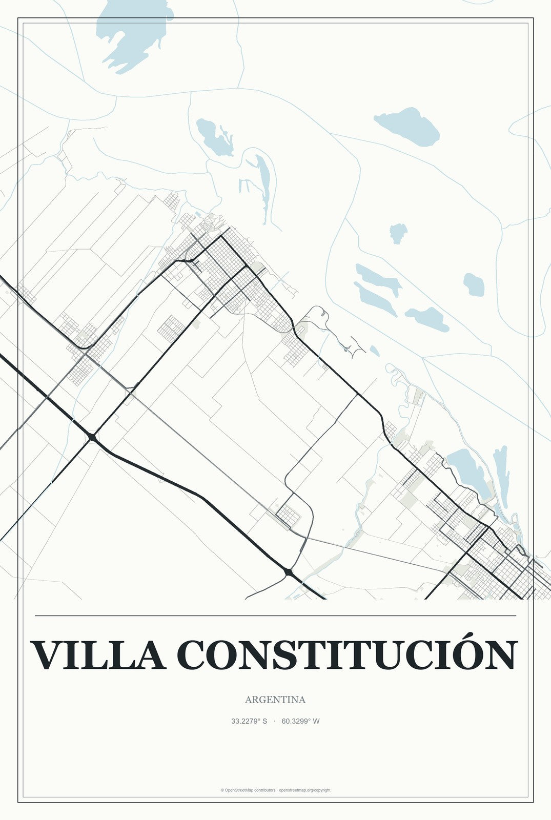 Villa Constitución, Argentina City Map Aluminum Sign in Gallery Air style